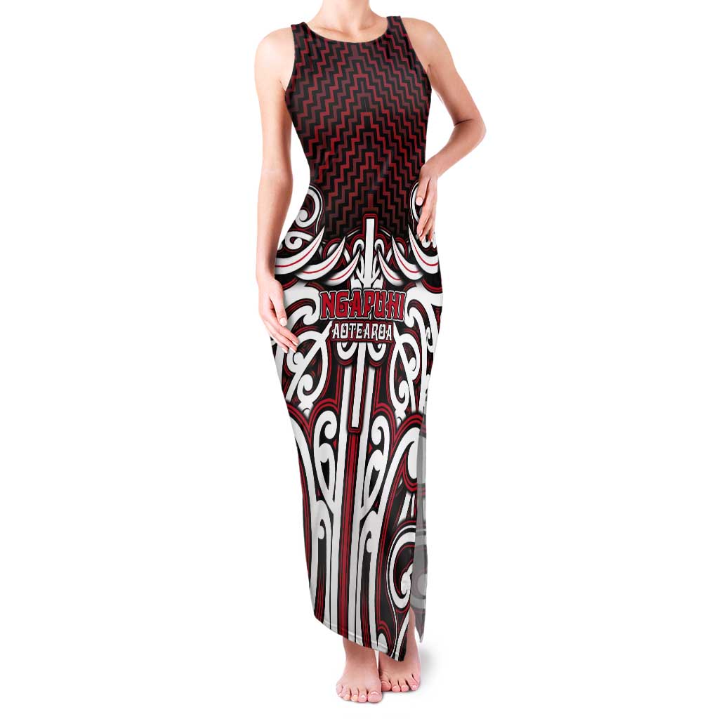 Custom Aotearoa Ngapuhi Tank Maxi Dress Maori Tribal Pattern Mix Poutama