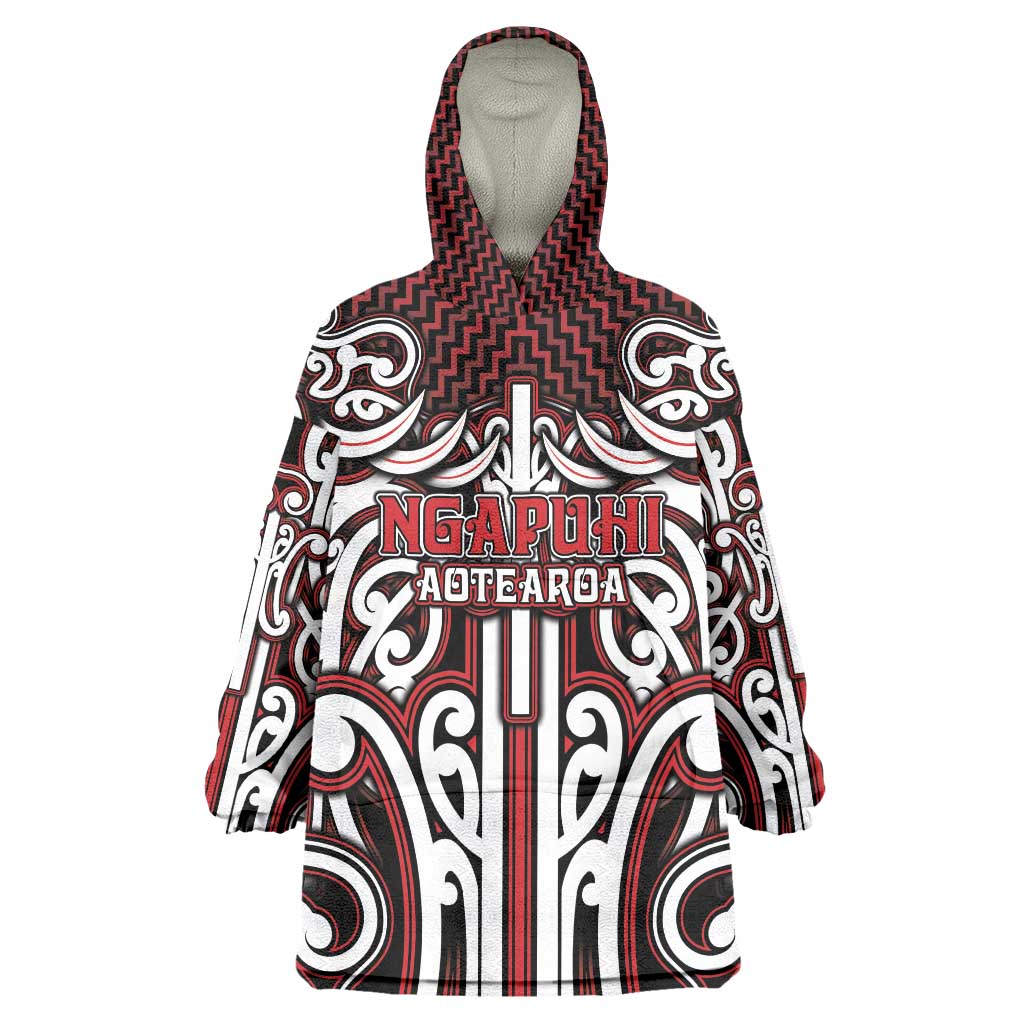 Custom Aotearoa Ngapuhi Wearable Blanket Hoodie Maori Tribal Pattern Mix Poutama LT05 One Size Red - Polynesian Pride