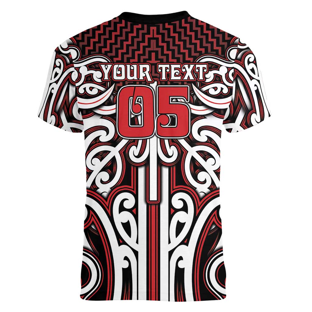 Custom Aotearoa Ngapuhi Women V-Neck T-Shirt Maori Tribal Pattern Mix Poutama