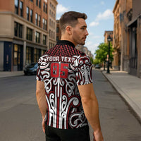 Custom Aotearoa Ngapuhi Zipper Polo Shirt Maori Tribal Pattern Mix Poutama