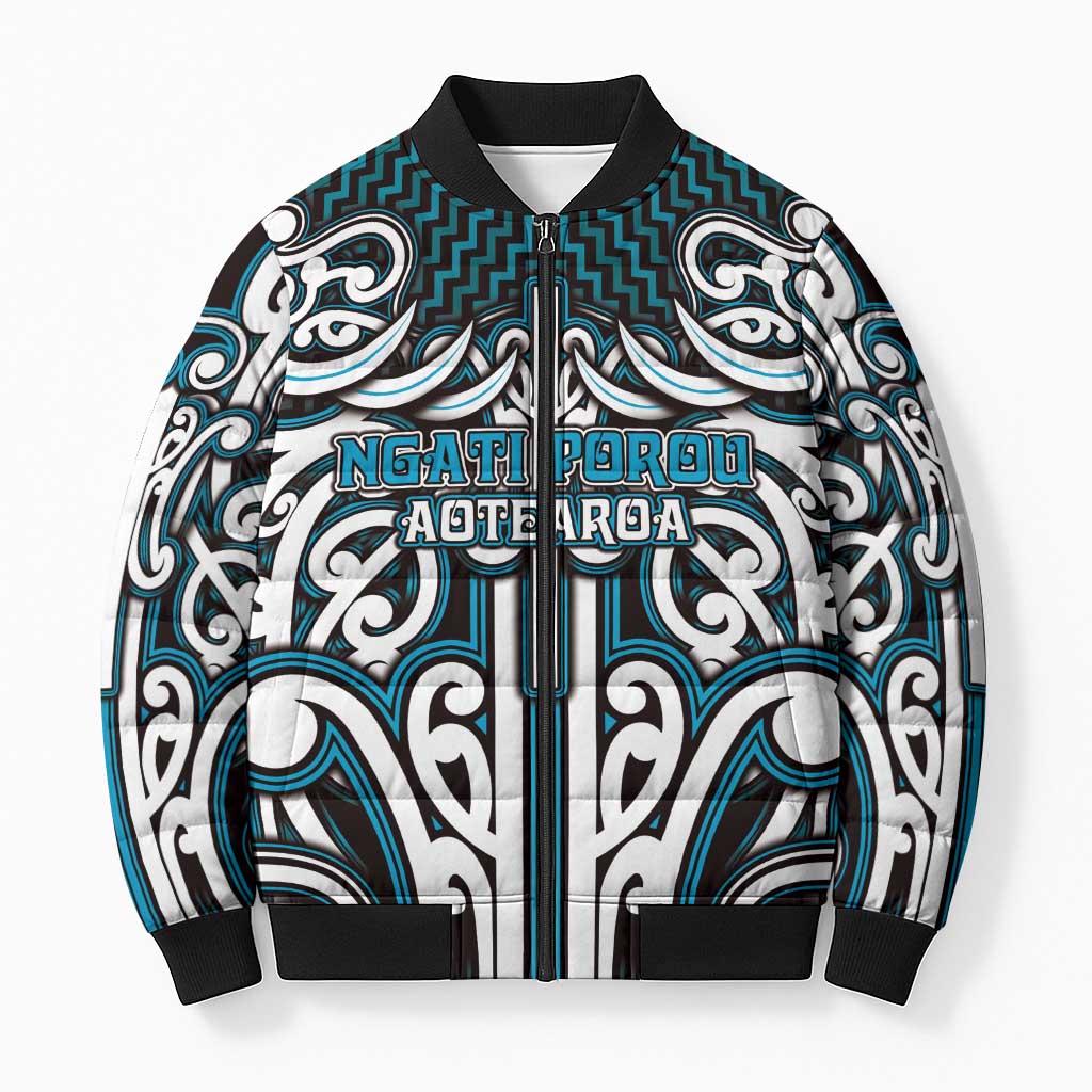 Custom Aotearoa Ngati Porou Bomber Puffer Jacket Maori Tribal Pattern Mix Poutama