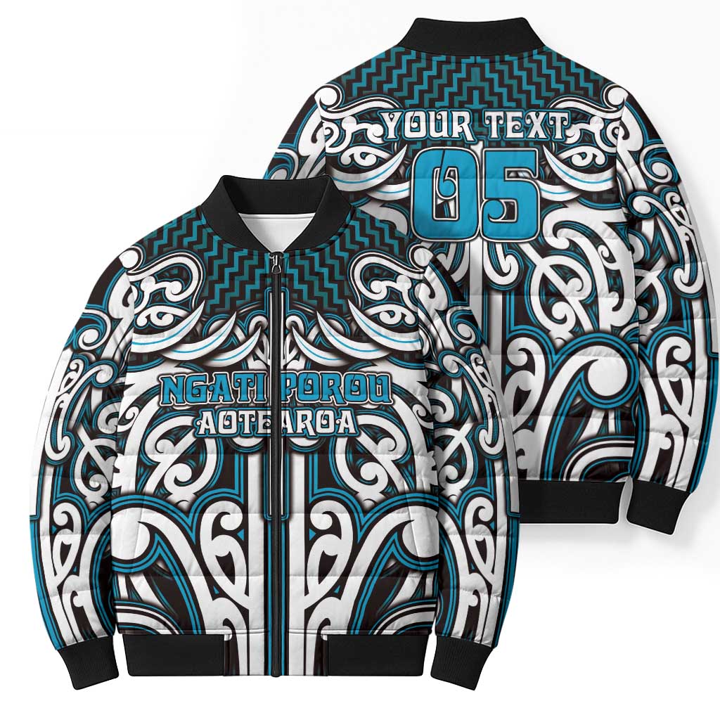 Custom Aotearoa Ngati Porou Bomber Puffer Jacket Maori Tribal Pattern Mix Poutama