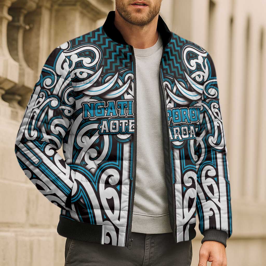 Custom Aotearoa Ngati Porou Bomber Puffer Jacket Maori Tribal Pattern Mix Poutama
