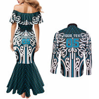 Custom Aotearoa Ngati Porou Couples Matching Mermaid Dress and Long Sleeve Button Shirt Maori Tribal Pattern Mix Poutama