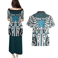 Custom Aotearoa Ngati Porou Couples Matching Puletasi and Hawaiian Shirt Maori Tribal Pattern Mix Poutama