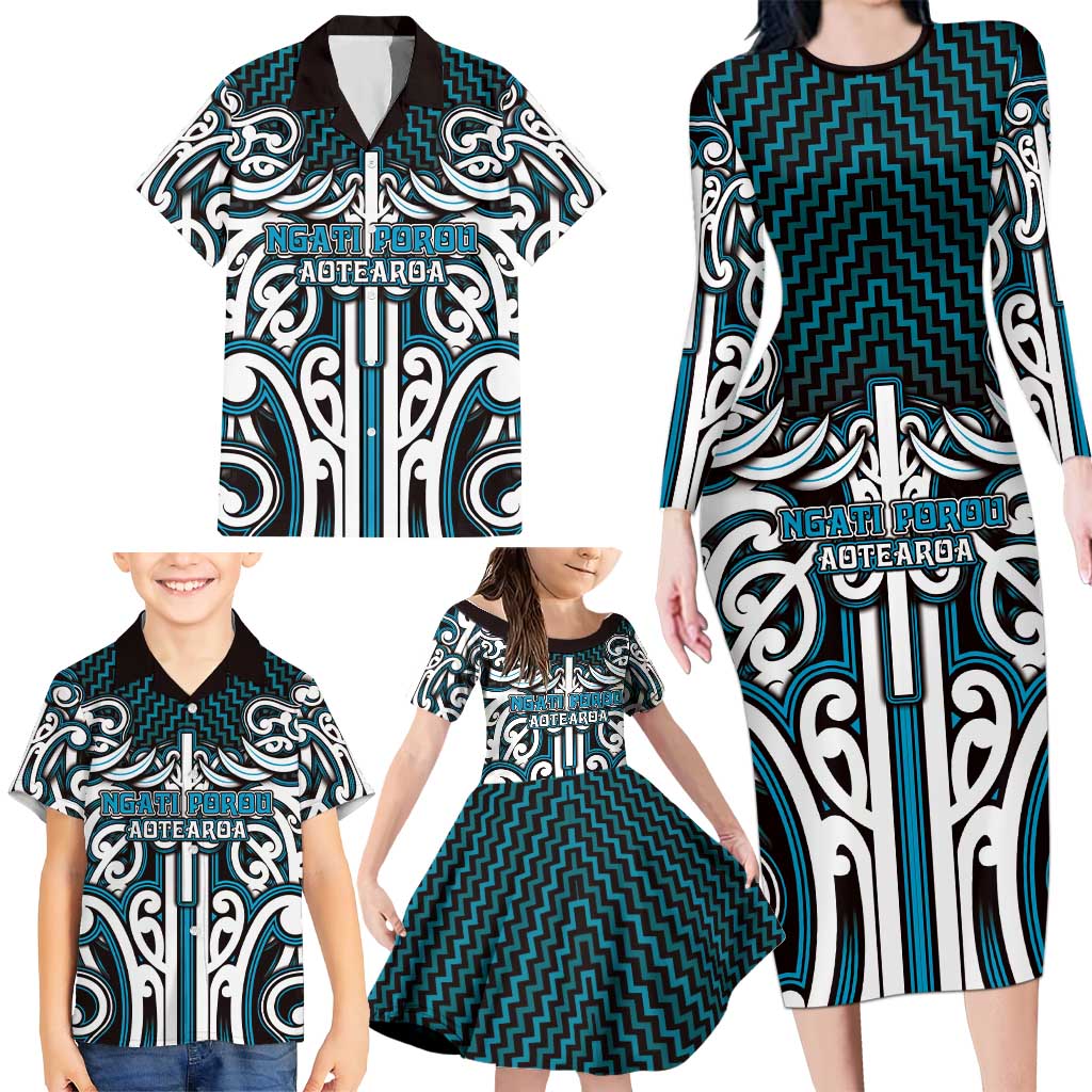 Custom Aotearoa Ngati Porou Family Matching Long Sleeve Bodycon Dress and Hawaiian Shirt Maori Tribal Pattern Mix Poutama LT05 - Polynesian Pride