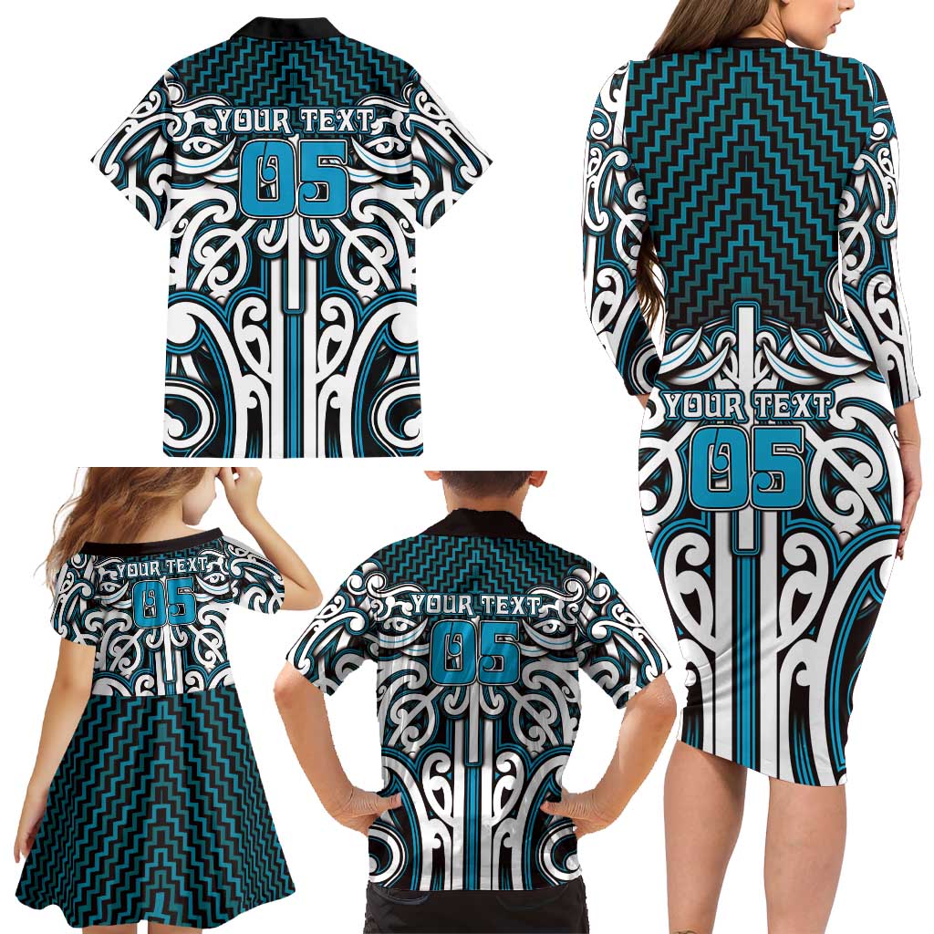 Custom Aotearoa Ngati Porou Family Matching Long Sleeve Bodycon Dress and Hawaiian Shirt Maori Tribal Pattern Mix Poutama