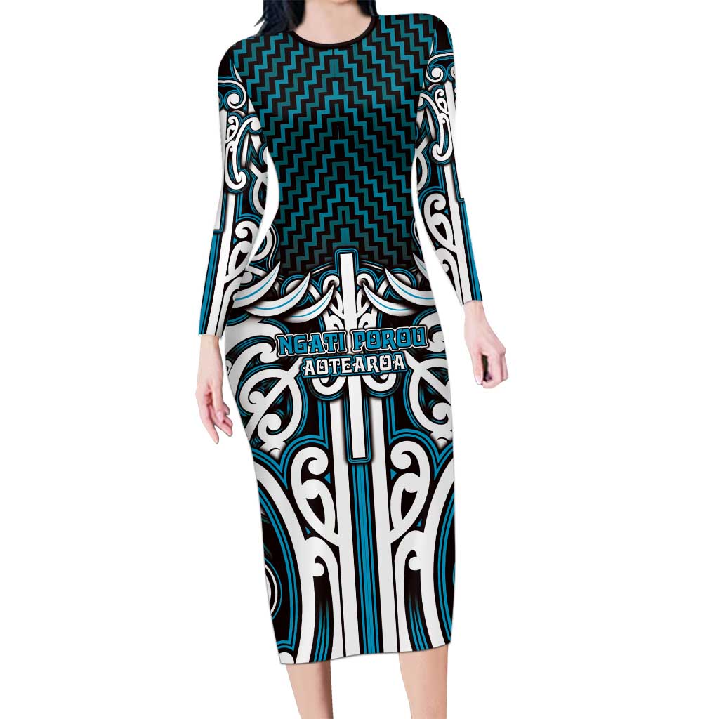 Custom Aotearoa Ngati Porou Family Matching Long Sleeve Bodycon Dress and Hawaiian Shirt Maori Tribal Pattern Mix Poutama