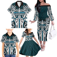 Custom Aotearoa Ngati Porou Family Matching Off The Shoulder Long Sleeve Dress and Hawaiian Shirt Maori Tribal Pattern Mix Poutama