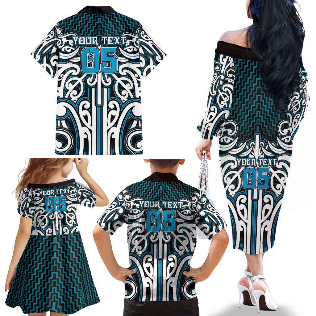 Custom Aotearoa Ngati Porou Family Matching Off The Shoulder Long Sleeve Dress and Hawaiian Shirt Maori Tribal Pattern Mix Poutama