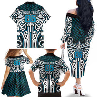 Custom Aotearoa Ngati Porou Family Matching Off The Shoulder Long Sleeve Dress and Hawaiian Shirt Maori Tribal Pattern Mix Poutama