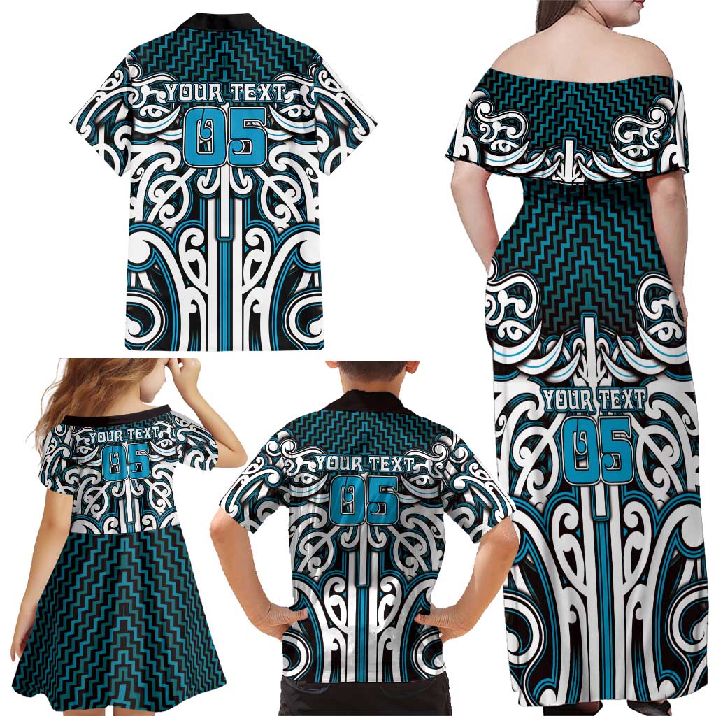 Custom Aotearoa Ngati Porou Family Matching Off Shoulder Maxi Dress and Hawaiian Shirt Maori Tribal Pattern Mix Poutama