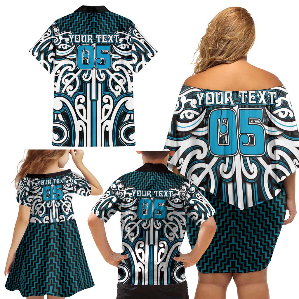Custom Aotearoa Ngati Porou Family Matching Off Shoulder Short Dress and Hawaiian Shirt Maori Tribal Pattern Mix Poutama