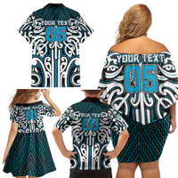 Custom Aotearoa Ngati Porou Family Matching Off Shoulder Short Dress and Hawaiian Shirt Maori Tribal Pattern Mix Poutama