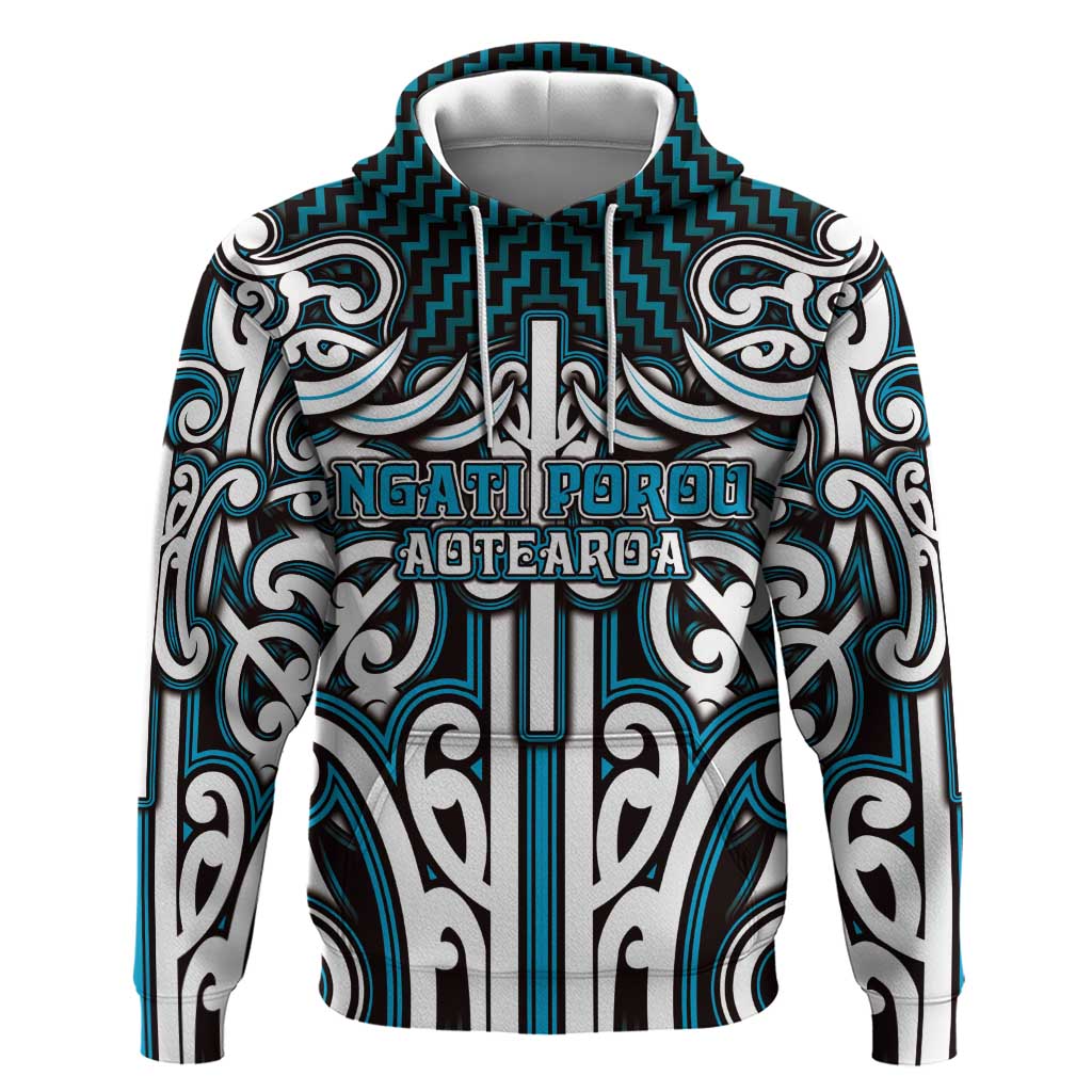 Custom Aotearoa Ngati Porou Hoodie Maori Tribal Pattern Mix Poutama LT05 Pullover Hoodie Blue - Polynesian Pride