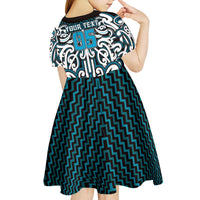 Custom Aotearoa Ngati Porou Kid Short Sleeve Dress Maori Tribal Pattern Mix Poutama
