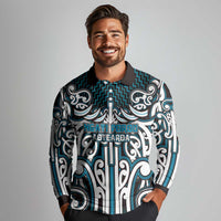 Custom Aotearoa Ngati Porou Long Sleeve Polo Shirt Maori Tribal Pattern Mix Poutama