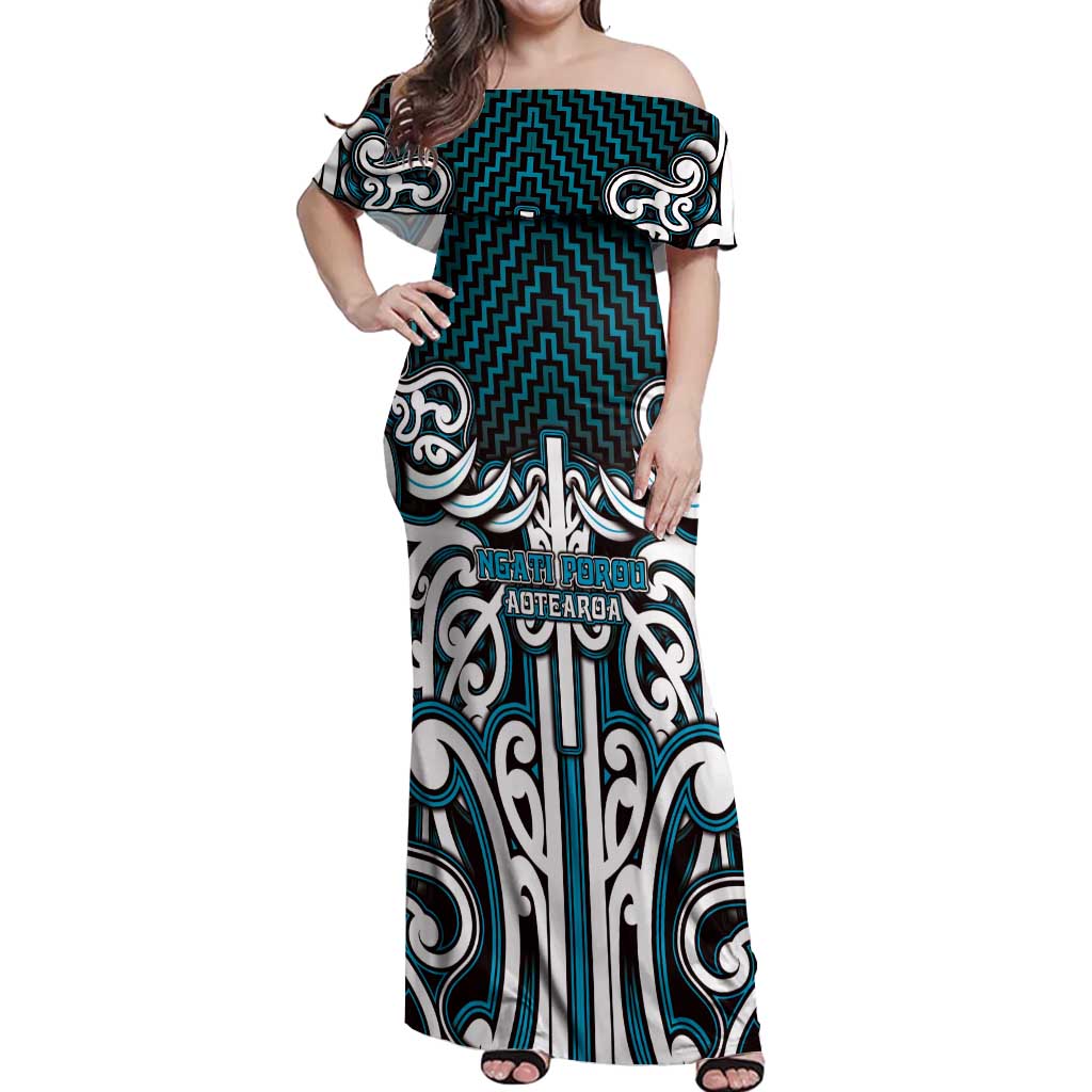 Custom Aotearoa Ngati Porou Off Shoulder Maxi Dress Maori Tribal Pattern Mix Poutama