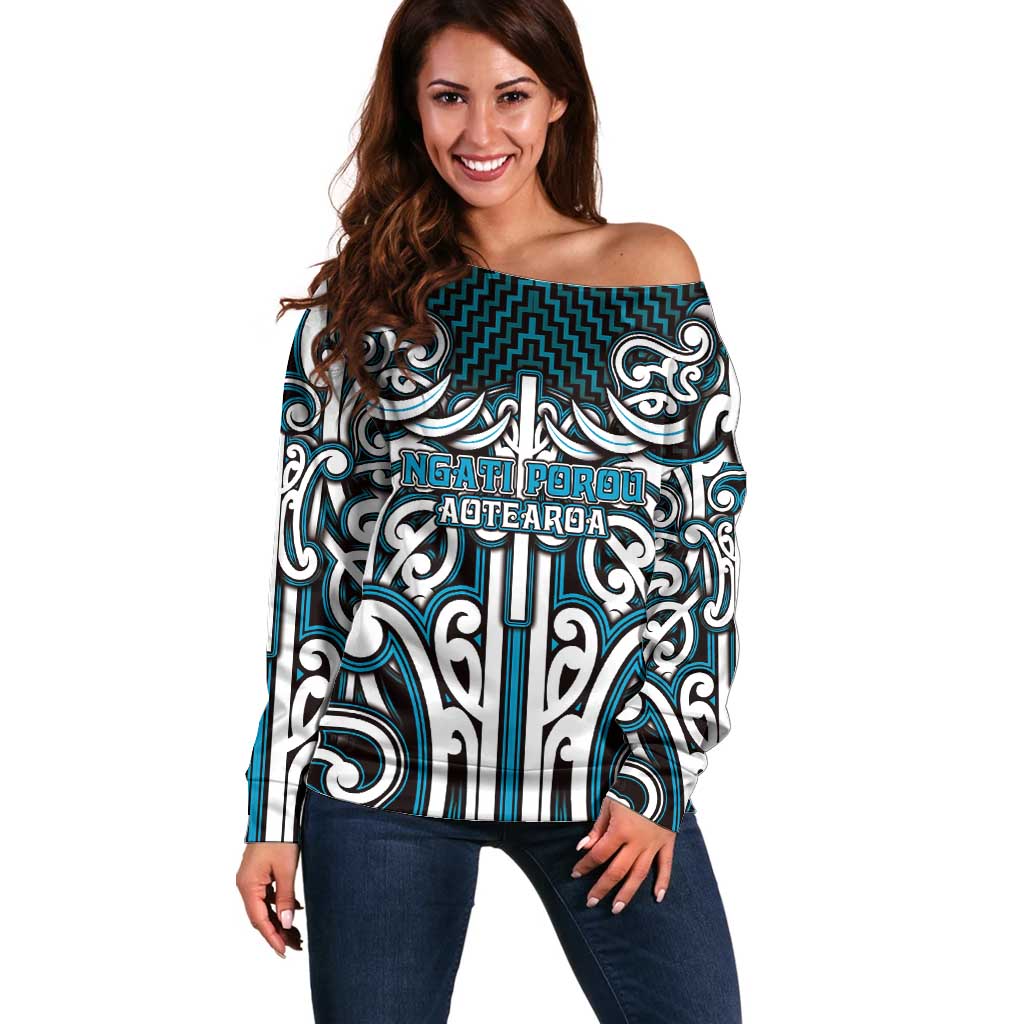Custom Aotearoa Ngati Porou Off Shoulder Sweater Maori Tribal Pattern Mix Poutama