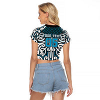 Custom Aotearoa Ngati Porou Raglan Cropped T Shirt Maori Tribal Pattern Mix Poutama