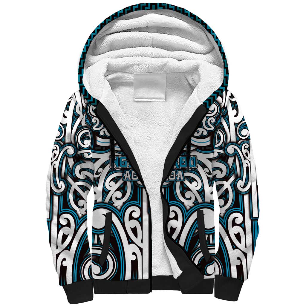 Custom Aotearoa Ngati Porou Sherpa Hoodie Maori Tribal Pattern Mix Poutama
