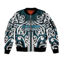 Custom Aotearoa Ngati Porou Sleeve Zip Bomber Jacket Maori Tribal Pattern Mix Poutama