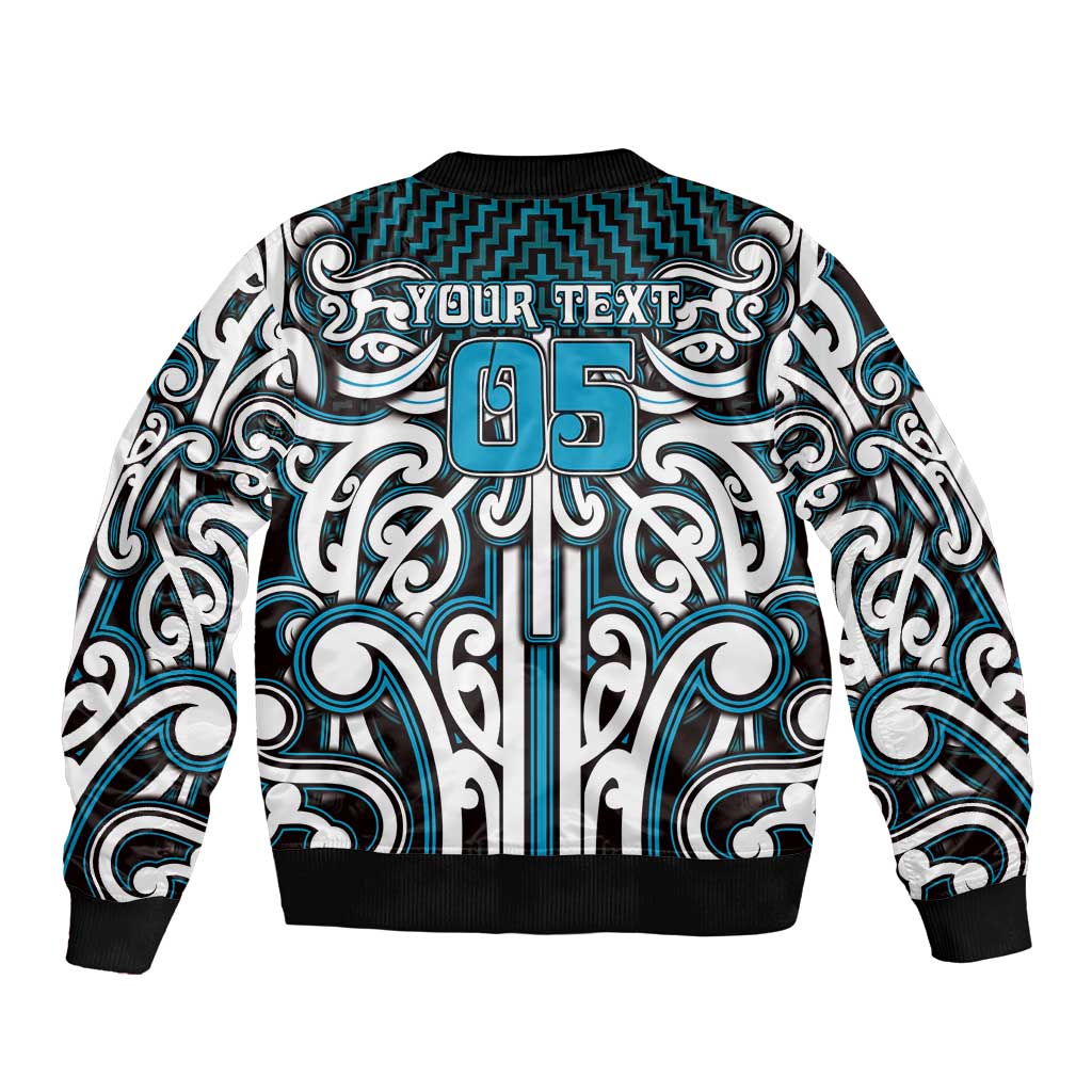 Custom Aotearoa Ngati Porou Sleeve Zip Bomber Jacket Maori Tribal Pattern Mix Poutama