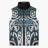 Custom Aotearoa Ngati Porou Sleeveless Puffer Jacket Maori Tribal Pattern Mix Poutama LT05 Unisex Blue - Polynesian Pride