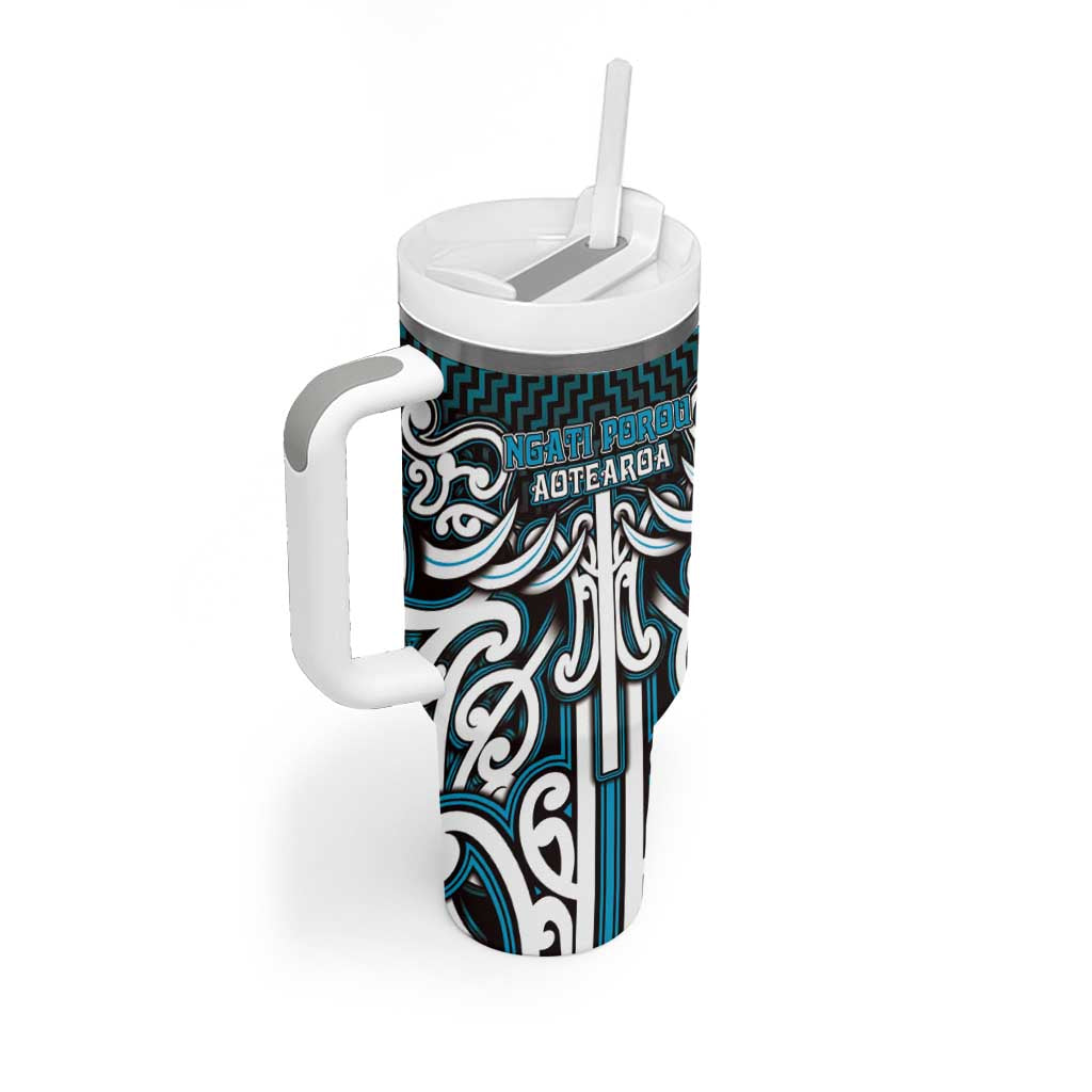 Custom Aotearoa Ngati Porou Tumbler With Handle Maori Tribal Pattern Mix Poutama