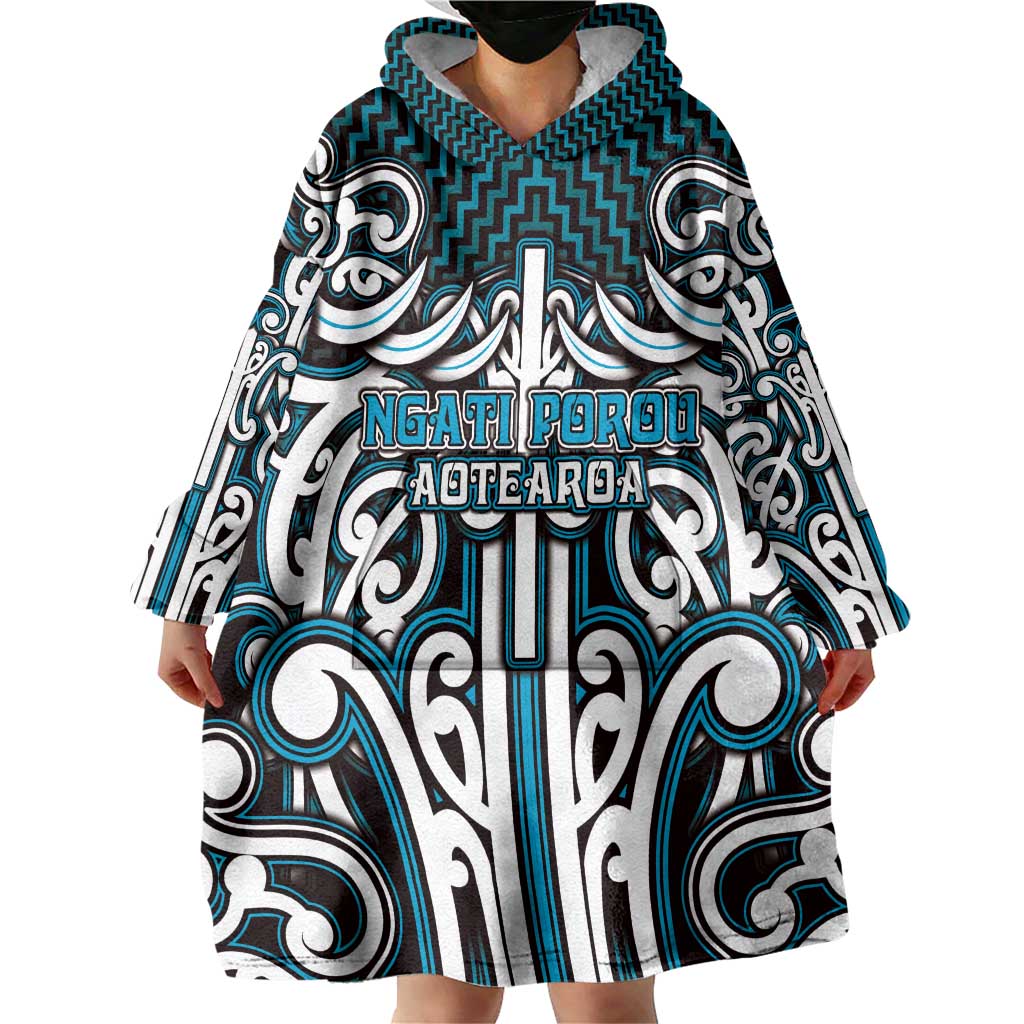 Custom Aotearoa Ngati Porou Wearable Blanket Hoodie Maori Tribal Pattern Mix Poutama