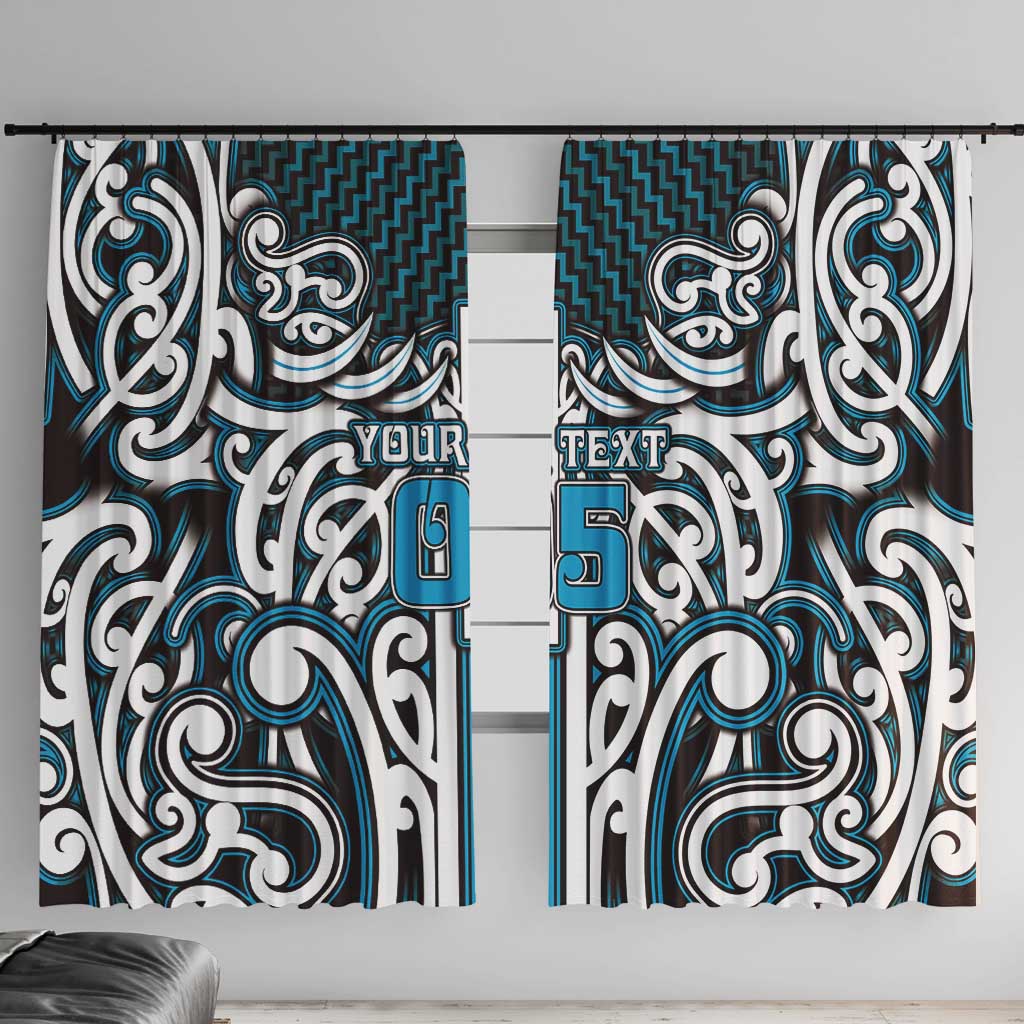 Custom Aotearoa Ngati Porou Window Curtain Maori Tribal Pattern Mix Poutama LT05 With Hooks Blue - Polynesian Pride