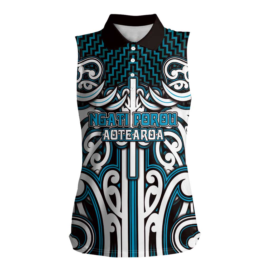 Custom Aotearoa Ngati Porou Women Sleeveless Polo Shirt Maori Tribal Pattern Mix Poutama