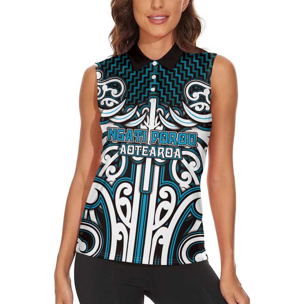 Custom Aotearoa Ngati Porou Women Sleeveless Polo Shirt Maori Tribal Pattern Mix Poutama