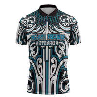Custom Aotearoa Ngati Porou Zipper Polo Shirt Maori Tribal Pattern Mix Poutama
