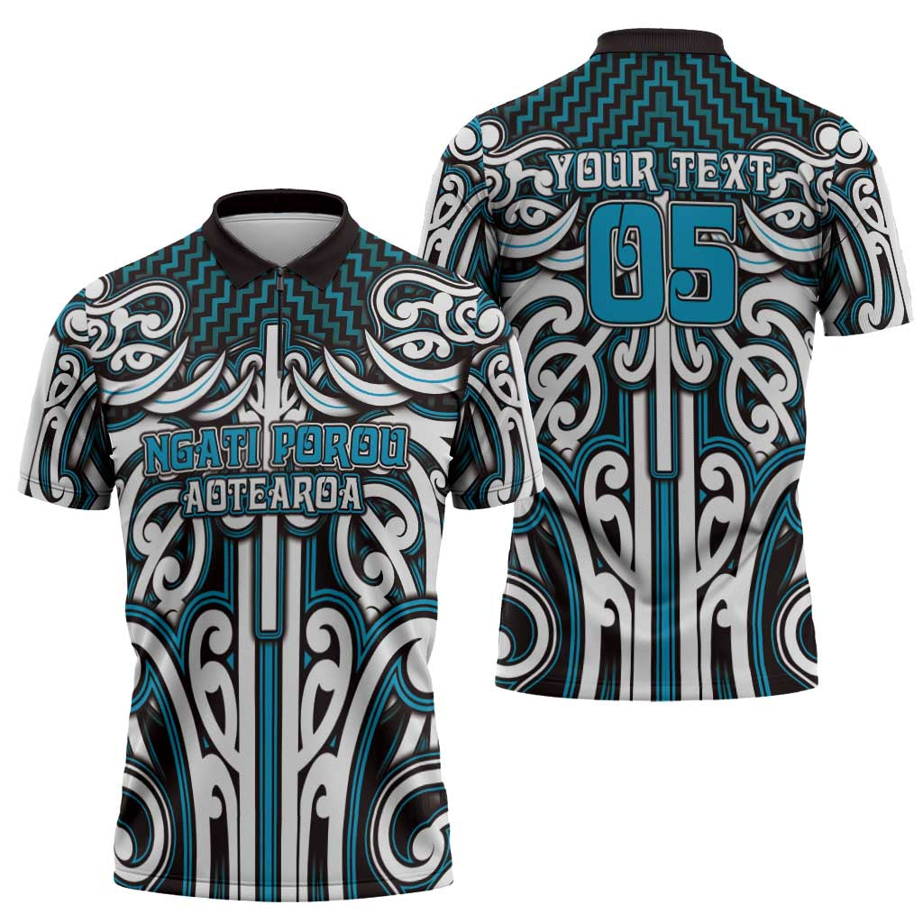 Custom Aotearoa Ngati Porou Zipper Polo Shirt Maori Tribal Pattern Mix Poutama