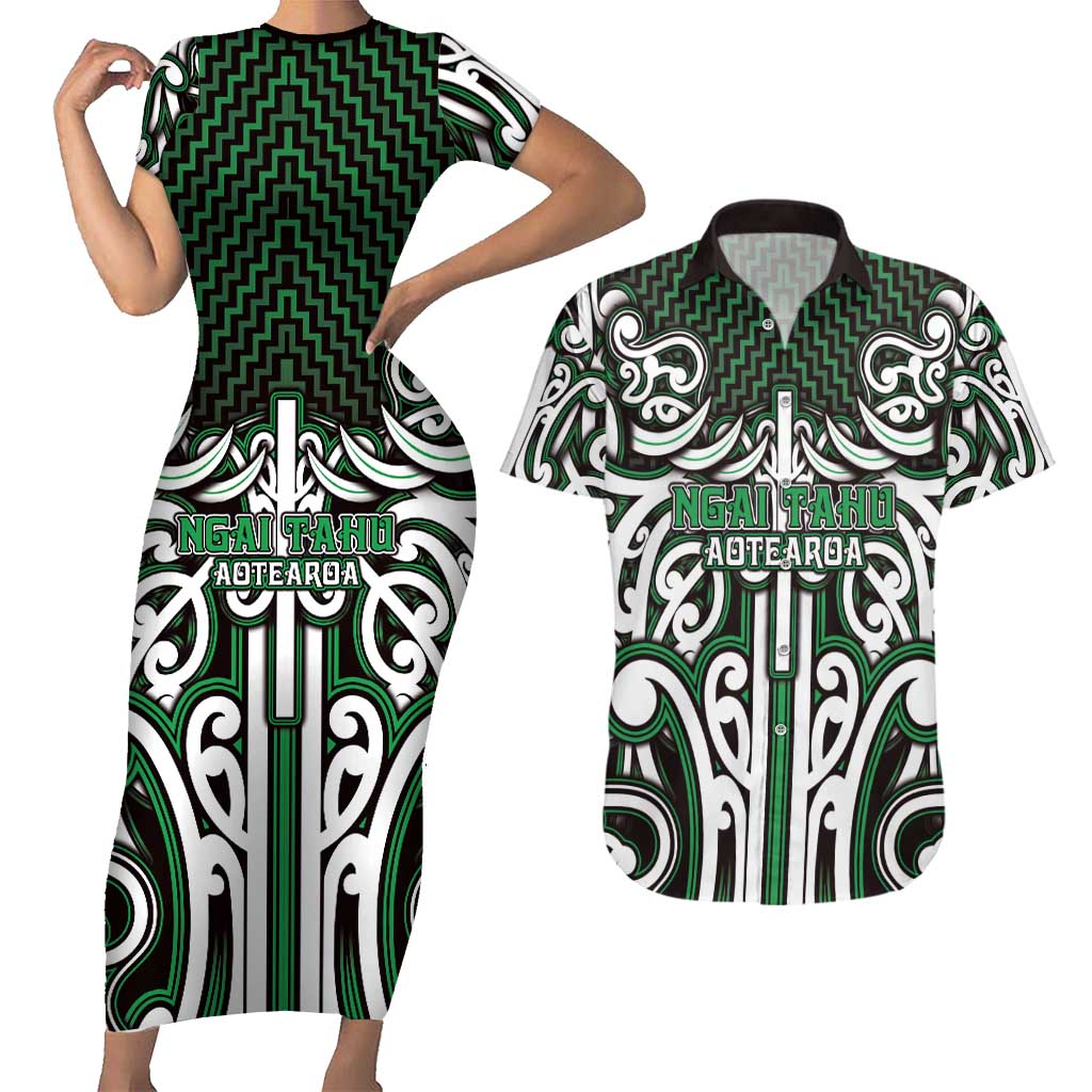 Custom Aotearoa Ngai Tahu Couples Matching Short Sleeve Bodycon Dress and Hawaiian Shirt Maori Tribal Pattern Mix Poutama