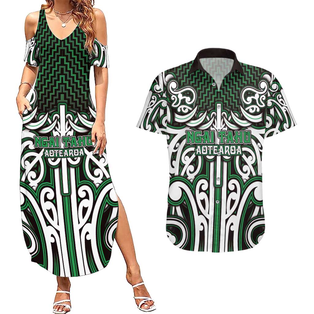 Custom Aotearoa Ngai Tahu Couples Matching Summer Maxi Dress and Hawaiian Shirt Maori Tribal Pattern Mix Poutama
