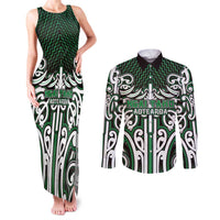 Custom Aotearoa Ngai Tahu Couples Matching Tank Maxi Dress and Long Sleeve Button Shirt Maori Tribal Pattern Mix Poutama