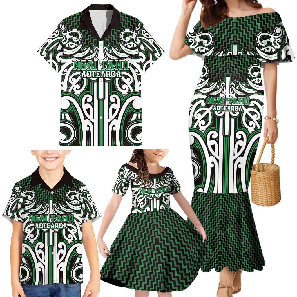 Custom Aotearoa Ngai Tahu Family Matching Mermaid Dress and Hawaiian Shirt Maori Tribal Pattern Mix Poutama