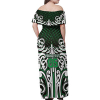 Custom Aotearoa Ngai Tahu Family Matching Off Shoulder Maxi Dress and Hawaiian Shirt Maori Tribal Pattern Mix Poutama