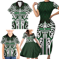 Custom Aotearoa Ngai Tahu Family Matching Short Sleeve Bodycon Dress and Hawaiian Shirt Maori Tribal Pattern Mix Poutama