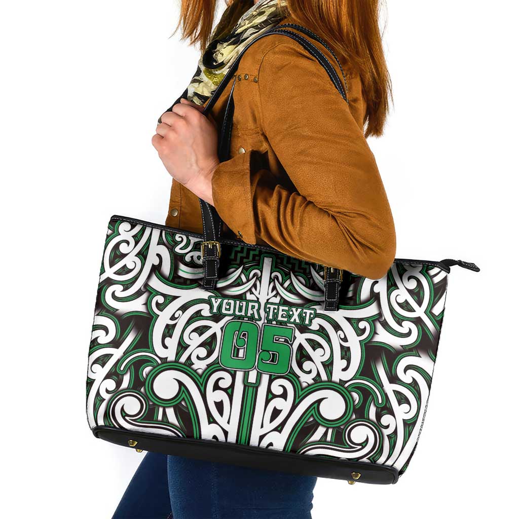 Custom Aotearoa Ngai Tahu Leather Tote Bag Maori Tribal Pattern Mix Poutama