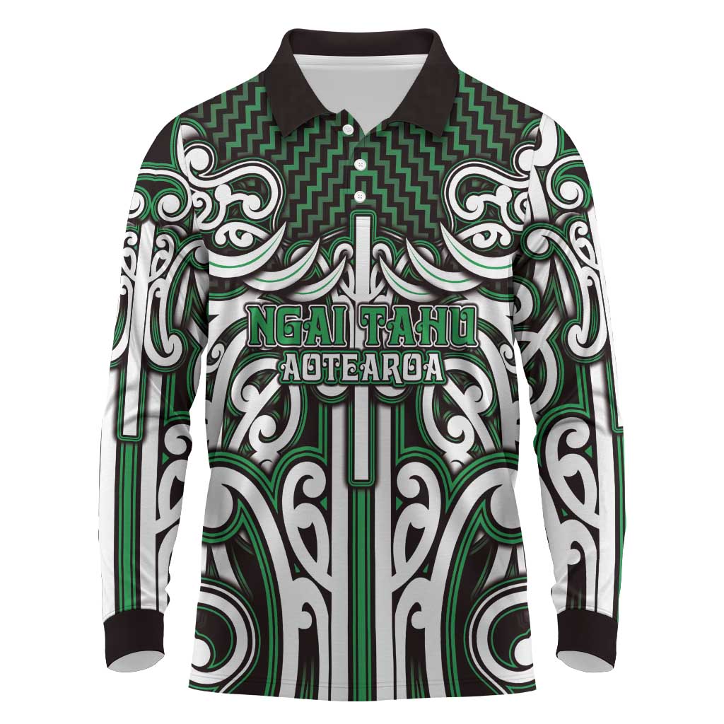 Custom Aotearoa Ngai Tahu Long Sleeve Polo Shirt Maori Tribal Pattern Mix Poutama