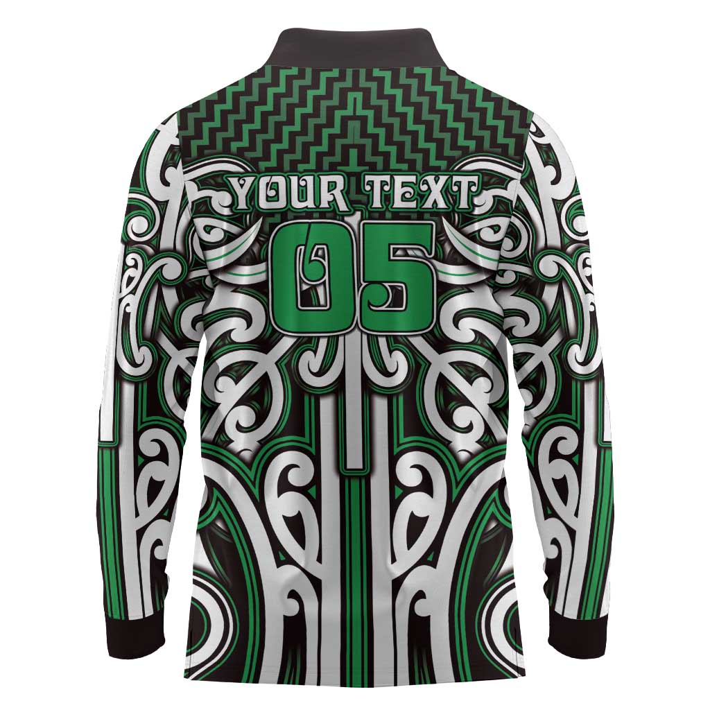 Custom Aotearoa Ngai Tahu Long Sleeve Polo Shirt Maori Tribal Pattern Mix Poutama