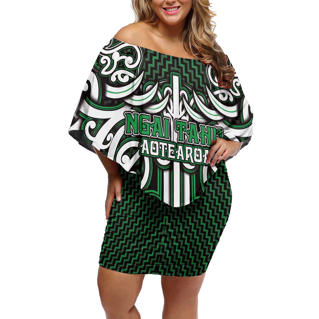 Custom Aotearoa Ngai Tahu Off Shoulder Short Dress Maori Tribal Pattern Mix Poutama