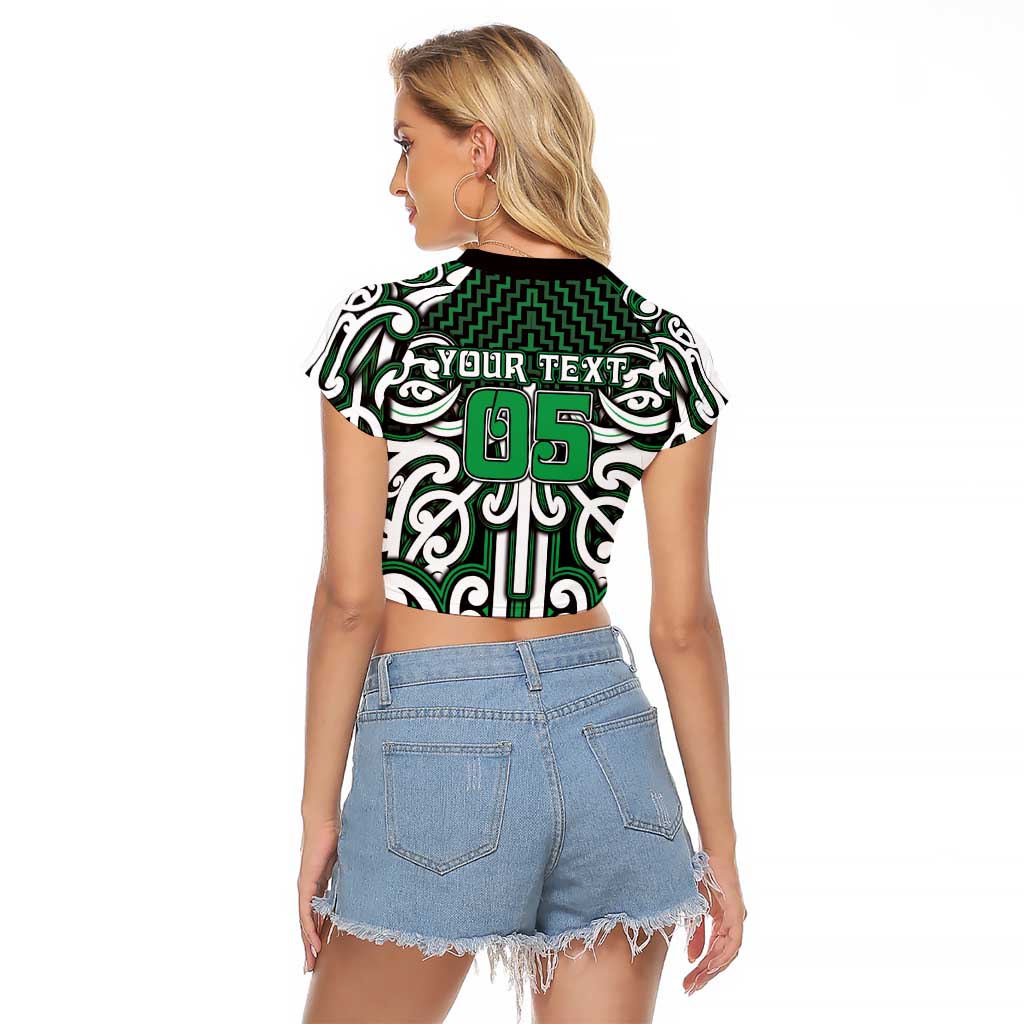 Custom Aotearoa Ngai Tahu Raglan Cropped T Shirt Maori Tribal Pattern Mix Poutama