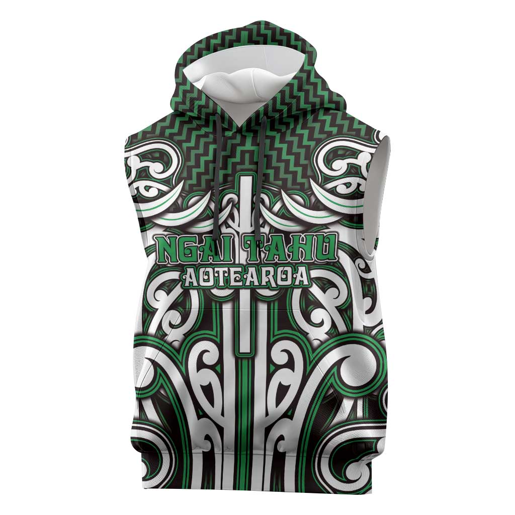 Custom Aotearoa Ngai Tahu Sleeveless Hoodie Maori Tribal Pattern Mix Poutama