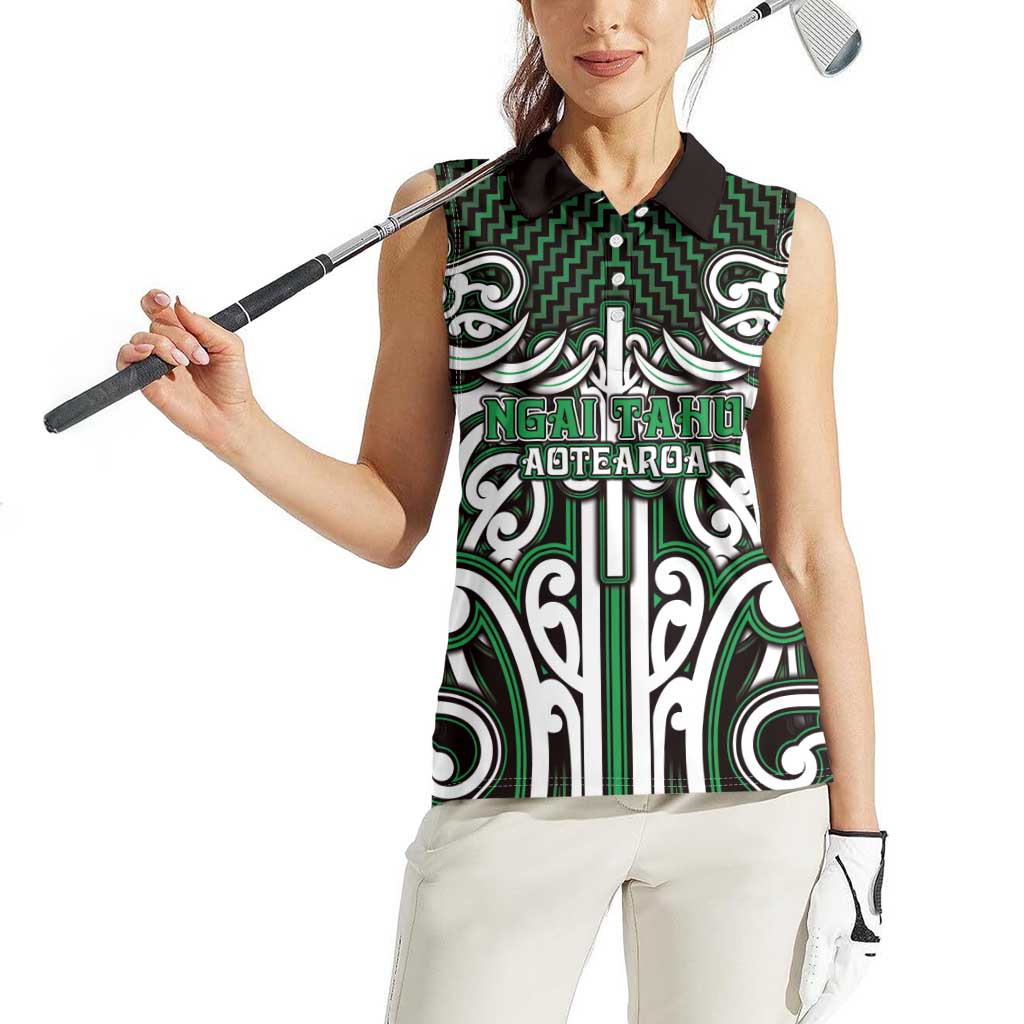 Custom Aotearoa Ngai Tahu Women Sleeveless Polo Shirt Maori Tribal Pattern Mix Poutama