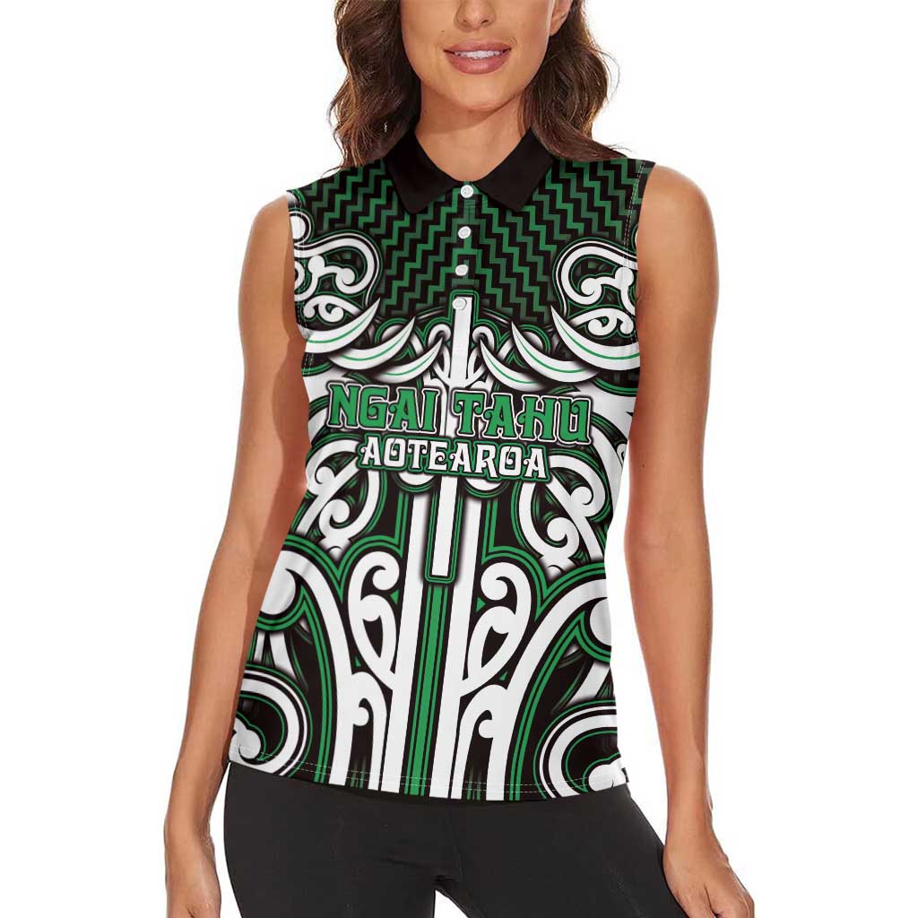 Custom Aotearoa Ngai Tahu Women Sleeveless Polo Shirt Maori Tribal Pattern Mix Poutama