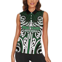 Custom Aotearoa Ngai Tahu Women Sleeveless Polo Shirt Maori Tribal Pattern Mix Poutama